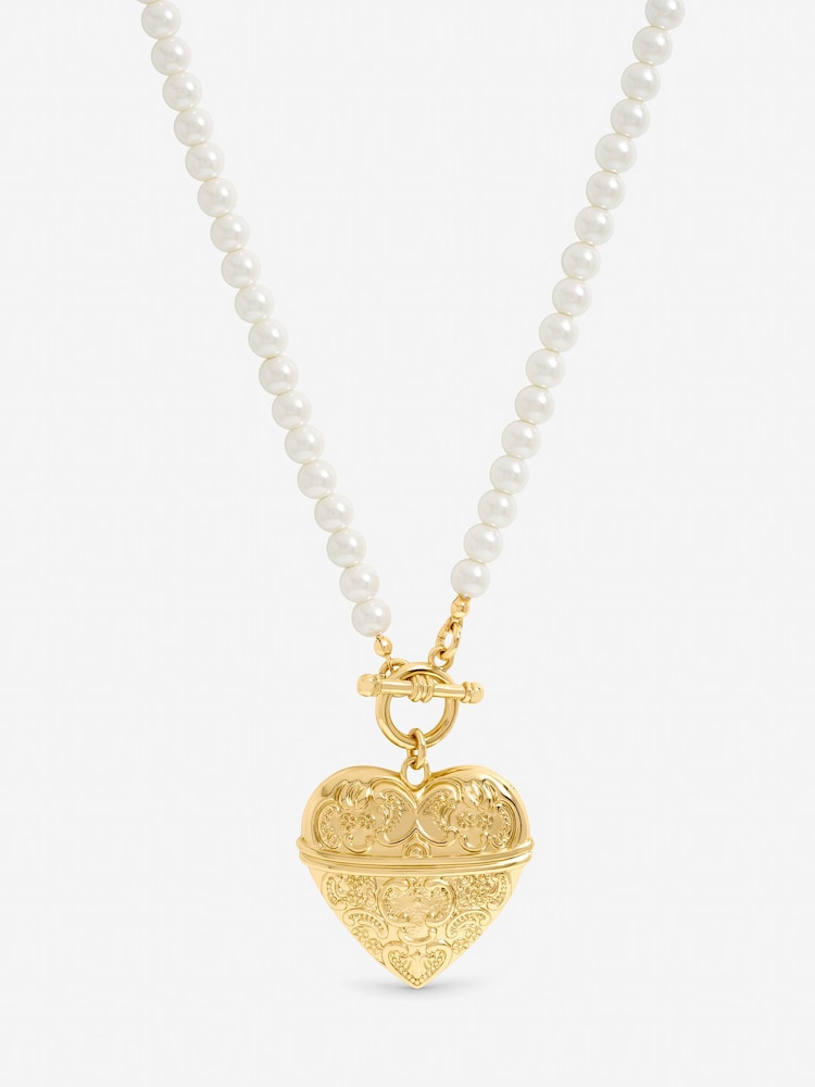 Mood Gold Tone Engraved Heart Necklace - Image 2 of 3 Mood Gold Tone Engraved Heart Necklace - Image 2 of 3
