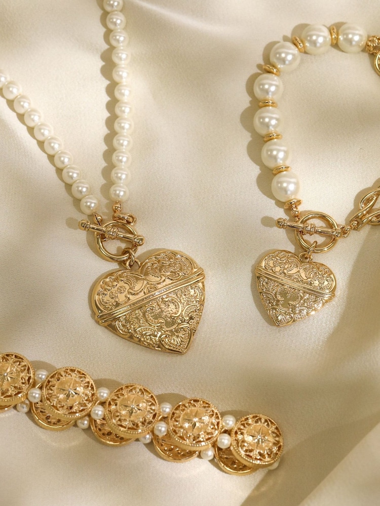 Mood Gold Tone Engraved Heart Necklace - Image 3 of 3 Mood Gold Tone Engraved Heart Necklace - Image 3 of 3