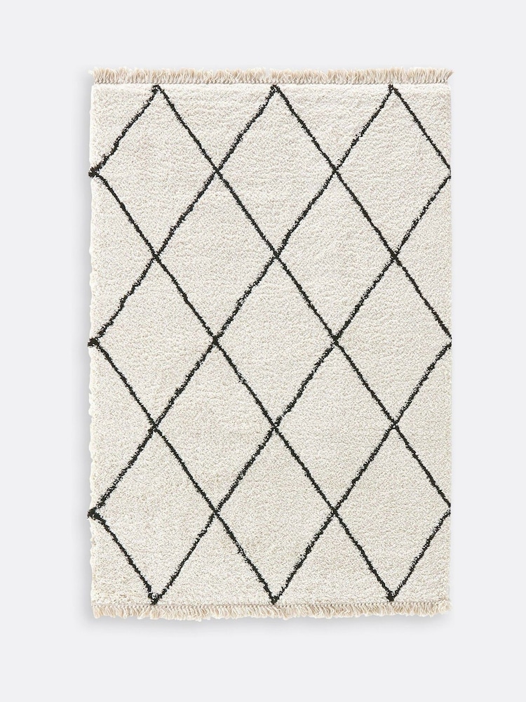 La Redoute Intérieurs White Black Jiraya Fringed Berber-Style Rug - Image 2 of 3