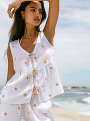 Chelsea Peers White Cheesecloth Embroidered Sunburst Cami Top - Image 3 of 5