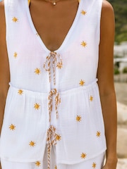 Chelsea Peers White Cheesecloth Embroidered Sunburst Cami Top - Image 4 of 5