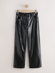 Schwarz - Croc Texture Faux Leather Wide Leg Trousers - Bild 1 von 3