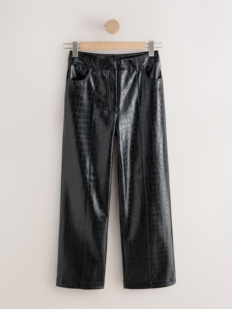 Schwarz - Croc Texture Faux Leather Wide Leg Trousers - Bild 1 von 3 Schwarz - Croc Texture Faux Leather Wide Leg Trousers - Bild 1 von 3