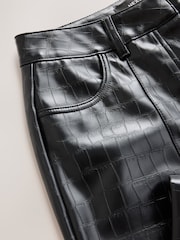 Schwarz - Croc Texture Faux Leather Wide Leg Trousers - Bild 3 von 3