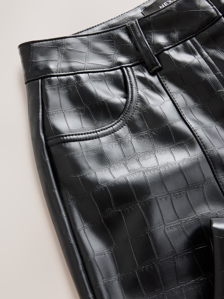 Schwarz - Croc Texture Faux Leather Wide Leg Trousers - Bild 3 von 3 Schwarz - Croc Texture Faux Leather Wide Leg Trousers - Bild 3 von 3