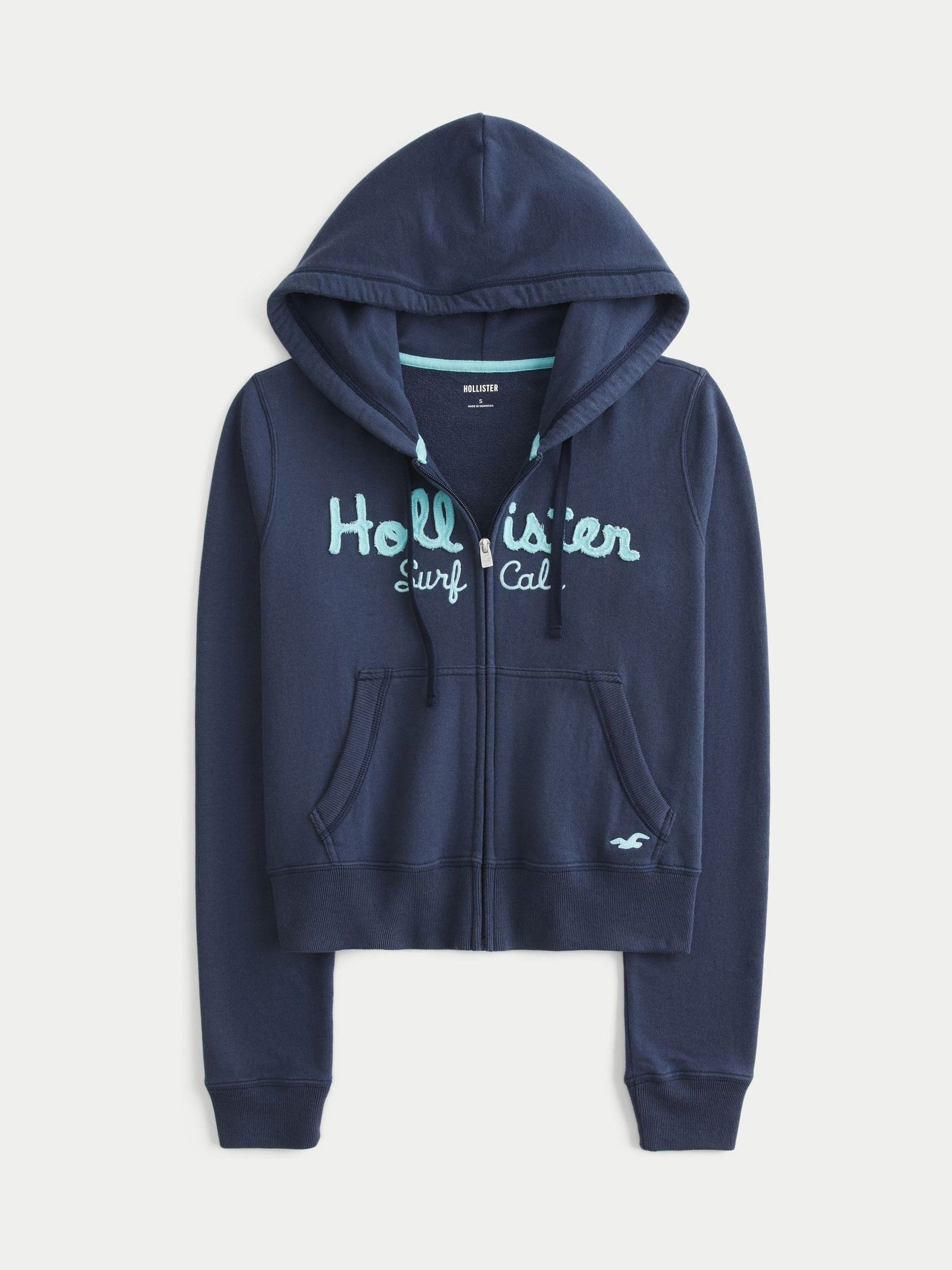 Buy Hollister Blue Heritage Logo Shrunken Hoodie from Next USA