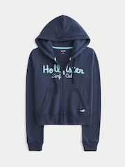 Hollister Blue Heritage Logo Shrunken Sweat Top - Image 4 of 4