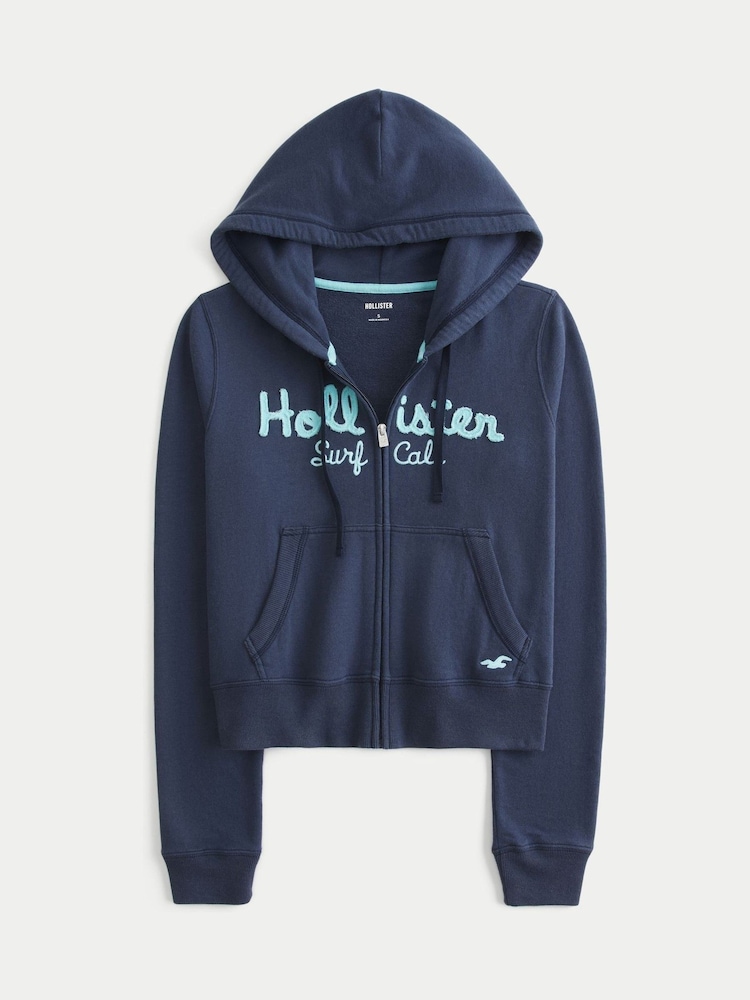 Hollister Blue Heritage Logo Shrunken Sweat Top - Image 4 of 4