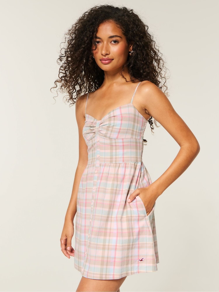 Hollister Pink Button Through Mini Dress - Image 1 of 3