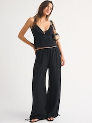Abercrombie & Fitch Black Crinkle Balloon Pull On Trousers - Image 1 of 6