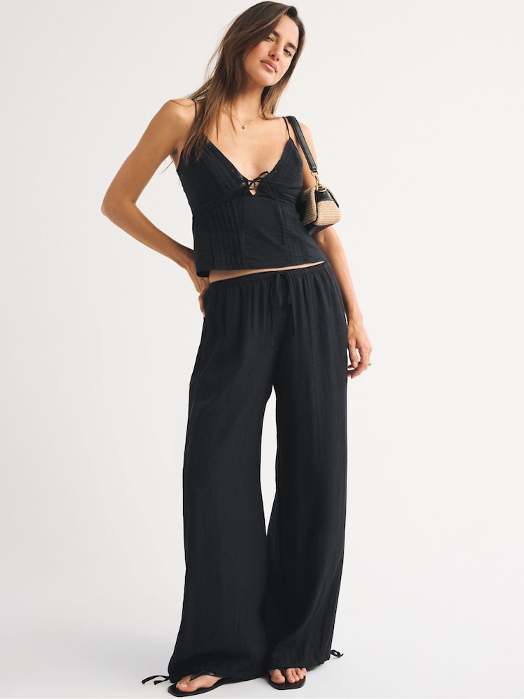 Abercrombie & Fitch Black Crinkle Balloon Pull On Trousers - Image 1 of 6