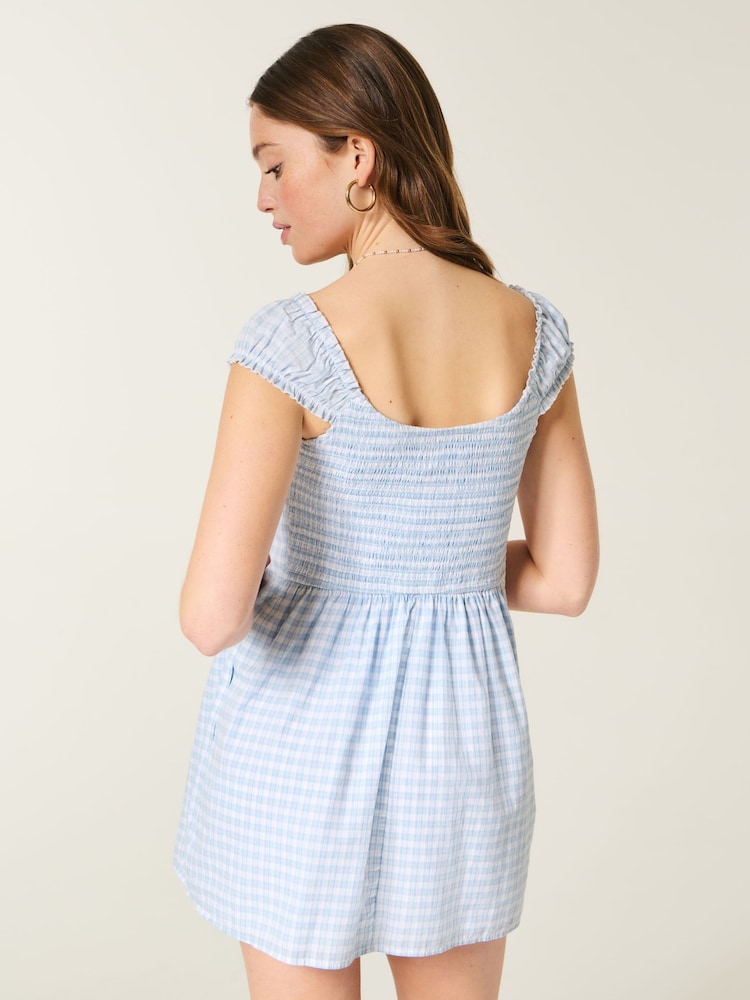 Buy Hollister Light Blue Gingham Check Button Through Mini Dress from Next  Japan