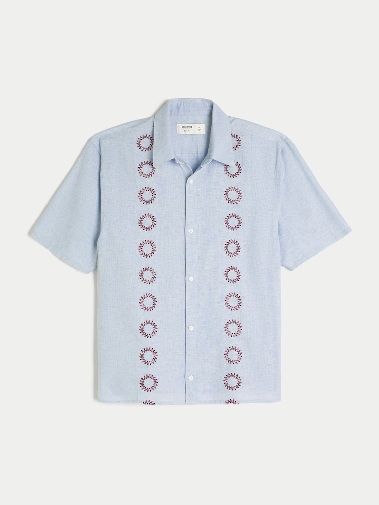 Hollister Blue Cuban Embroidered Shirt - Image 1 of 2
