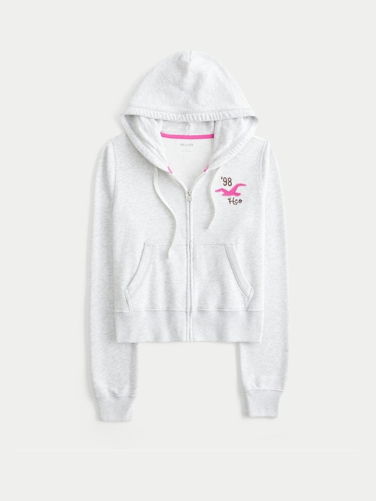 Hollister Grey Heritage Logo Shrunken Sweat Top - Image 3 of 3