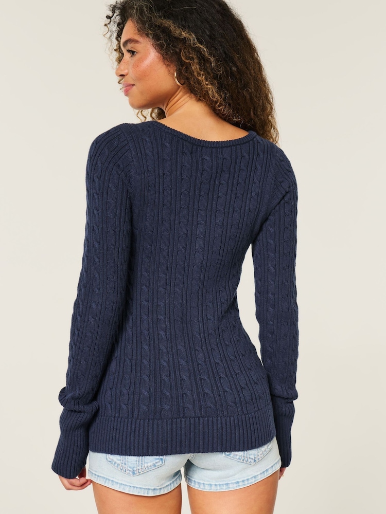 Hollister Blue Cable Icon Henley Jumper - Image 2 of 3 Hollister Blue Cable Icon Henley Jumper - Image 2 of 3