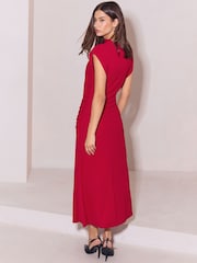 Lipsy Red Side Ruched High Neck Midi Dress - Image 4 of 5