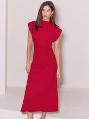 Lipsy Red Side Ruched High Neck Midi Dress - Image 5 of 5