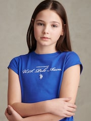 U.S. Polo Assn. Blue Script Logo Cap Sleeve T-Shirt - Image 2 of 7