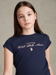 U.S. Polo Assn. Navy Iris Script Logo Cap Sleeve T-Shirt - Image 4 of 7