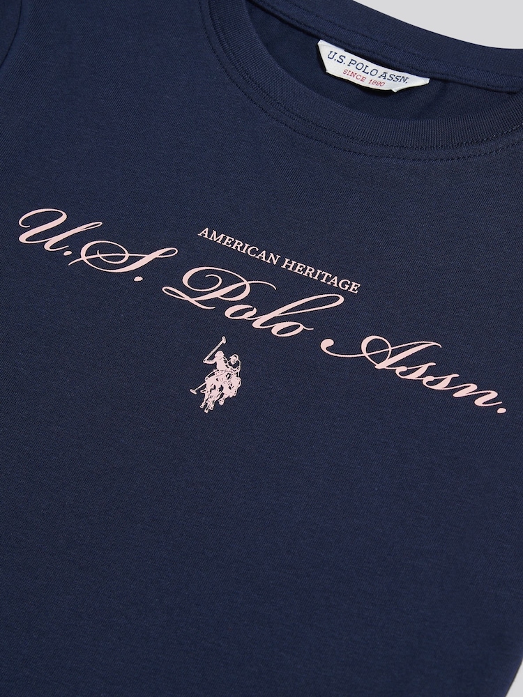 U.S. Polo Assn. Navy Iris Script Logo Cap Sleeve T-Shirt - Image 7 of 7