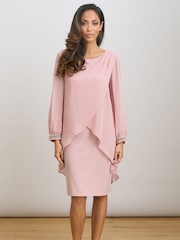 Gina Bacconi Lexie Embellished Cuff Chiffon Overlay Dress - Imaginea 1 din 7