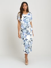 Gina Bacconi Blue Morgan Midi Printed Tiered Chiffon Dress - Image 1 of 5