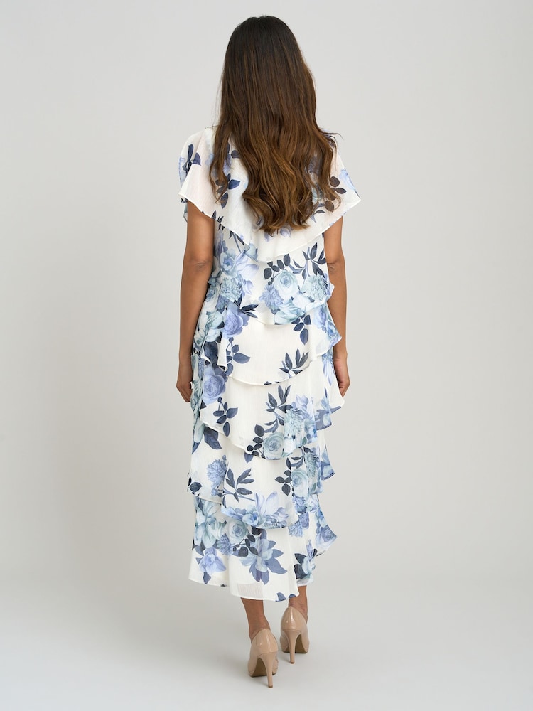 Gina Bacconi Blue Morgan Midi Printed Tiered Chiffon Dress - Image 2 of 5