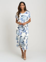 Gina Bacconi Blue Morgan Midi Printed Tiered Chiffon Dress - Image 3 of 5