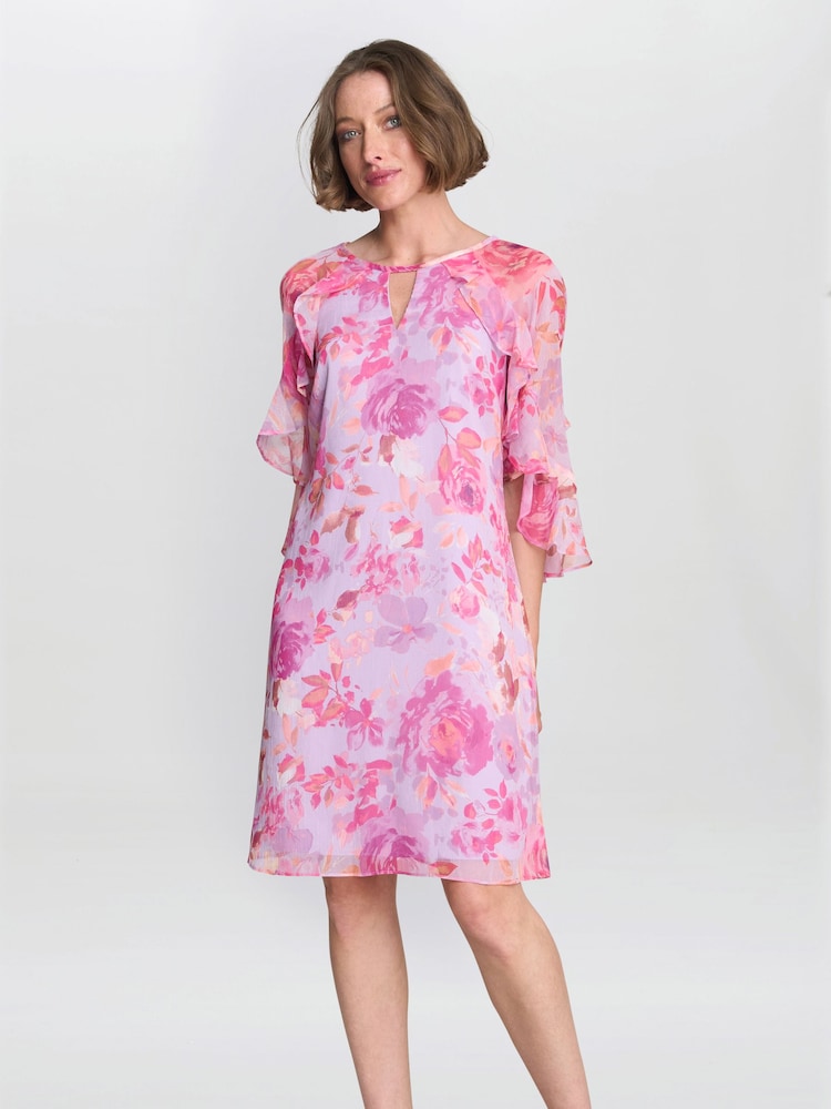 Gina Bacconi Pink Tracey Floral Chiffon Shift Dress - Image 1 of 7 Gina Bacconi Pink Tracey Floral Chiffon Shift Dress - Image 1 of 7