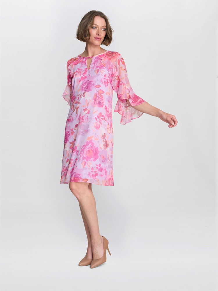 Gina Bacconi Pink Tracey Floral Chiffon Shift Dress - Image 2 of 7 Gina Bacconi Pink Tracey Floral Chiffon Shift Dress - Image 2 of 7