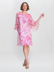 Gina Bacconi Pink Tracey Floral Chiffon Shift Dress - Image 3 of 7