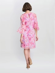 Gina Bacconi Pink Tracey Floral Chiffon Shift Dress - Image 4 of 7