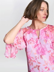 Gina Bacconi Pink Tracey Floral Chiffon Shift Dress - Image 5 of 7