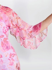 Gina Bacconi Pink Tracey Floral Chiffon Shift Dress - Image 6 of 7