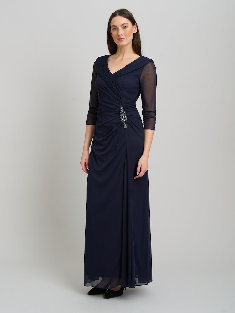 Gina Bacconi Blue Georgina Maxi Portrait Collar Dress With Beaded Trim - Image 1 of 4