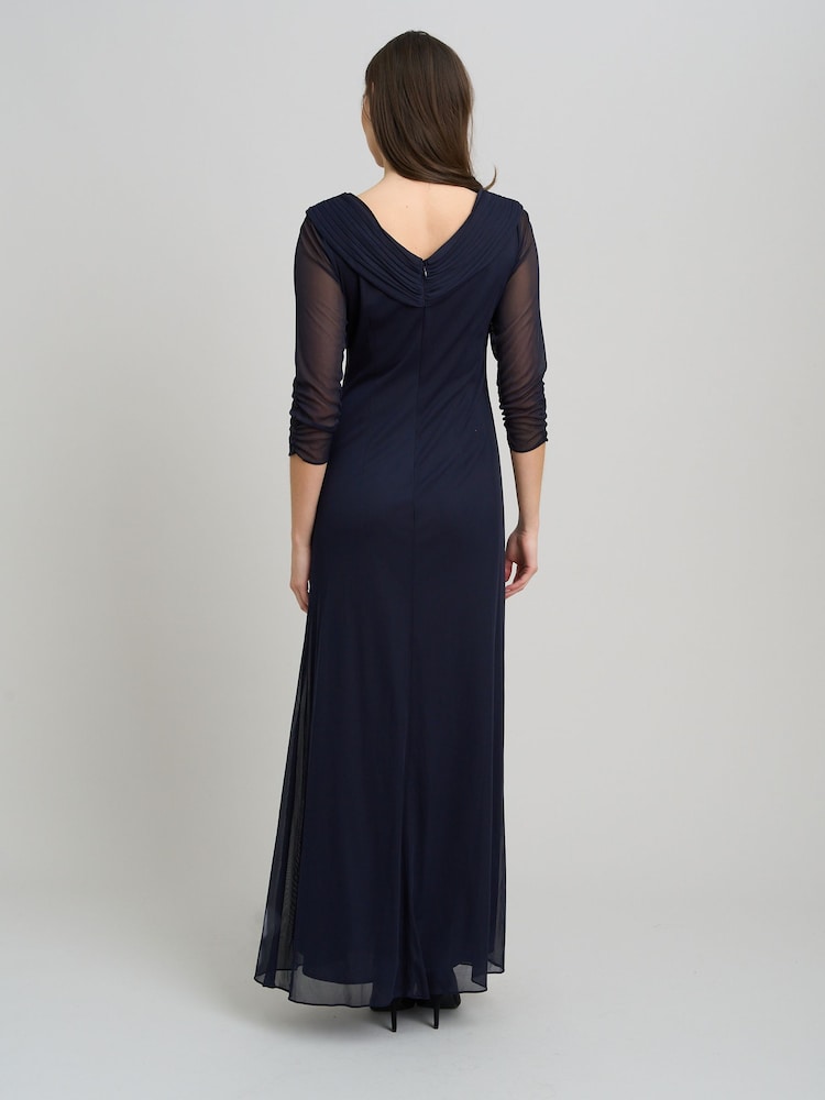 Gina Bacconi Blue Georgina Maxi Portrait Collar Dress With Beaded Trim - Image 2 of 4