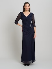 Gina Bacconi Blue Georgina Maxi Portrait Collar Dress With Beaded Trim - Image 3 of 4