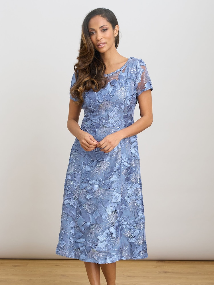 Gina Bacconi Blue Masha Soutache Lace Midi Dress - Image 1 of 6