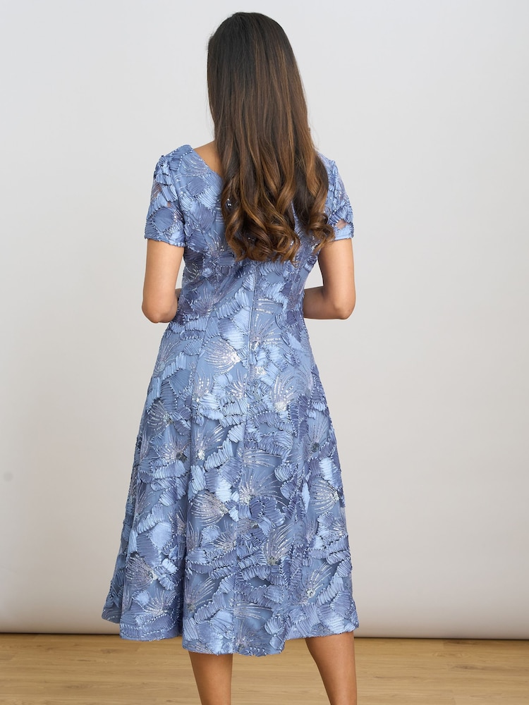 Gina Bacconi Blue Masha Soutache Lace Midi Dress - Image 2 of 6