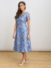 Gina Bacconi Blue Masha Soutache Lace Midi Dress - Image 3 of 6