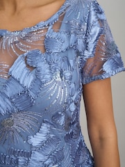 Gina Bacconi Blue Masha Soutache Lace Midi Dress - Image 4 of 6