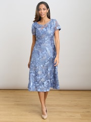 Gina Bacconi Blue Masha Soutache Lace Midi Dress - Image 5 of 6