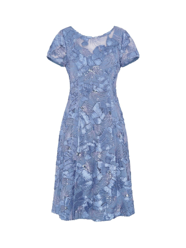 Gina Bacconi Blue Masha Soutache Lace Midi Dress - Image 6 of 6