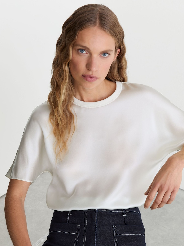 Reiss Ivory Lena Silk Short-Sleeve Top - Image 1 of 6 Reiss Ivory Lena Silk Short-Sleeve Top - Image 1 of 6