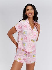 Boux Avenue Pink Postcard Modal Short Pyjamas Set - Image 1 of 5