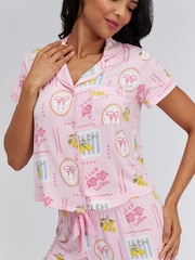 Boux Avenue Pink Postcard Modal Short Pyjamas Set - Image 2 of 5