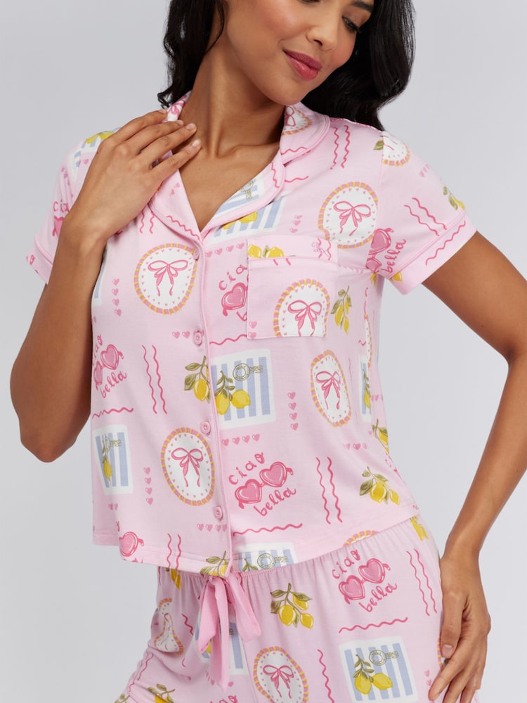 Boux Avenue Pink Postcard Modal Short Pyjamas Set - Image 2 of 5