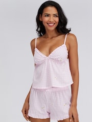 Boux Avenue Pink Daisy Gingham Cotton Pyjamas Set - Image 1 of 6