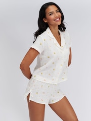 Boux Avenue White Lemon Cotton Short Pyjamas Set - Image 3 of 6