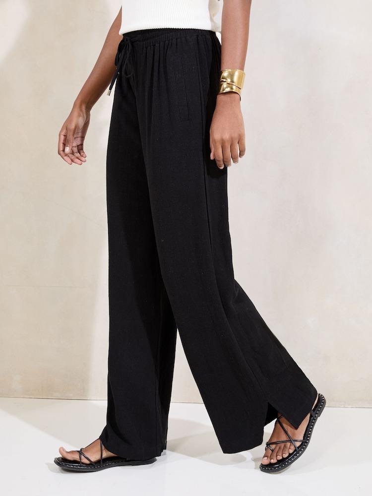 Lipsy Black Tall Wide Leg Touch of Linen Trousers - Image 2 of 4